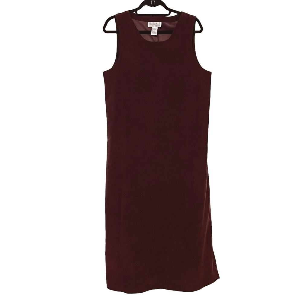 Real Comfort Jumper Maxi Dress 12 Burgundy Round Neck Sleeveless Stretch Modest